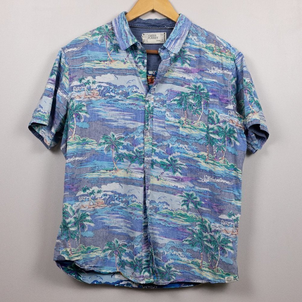 Free Planet tropical button up shirt-L